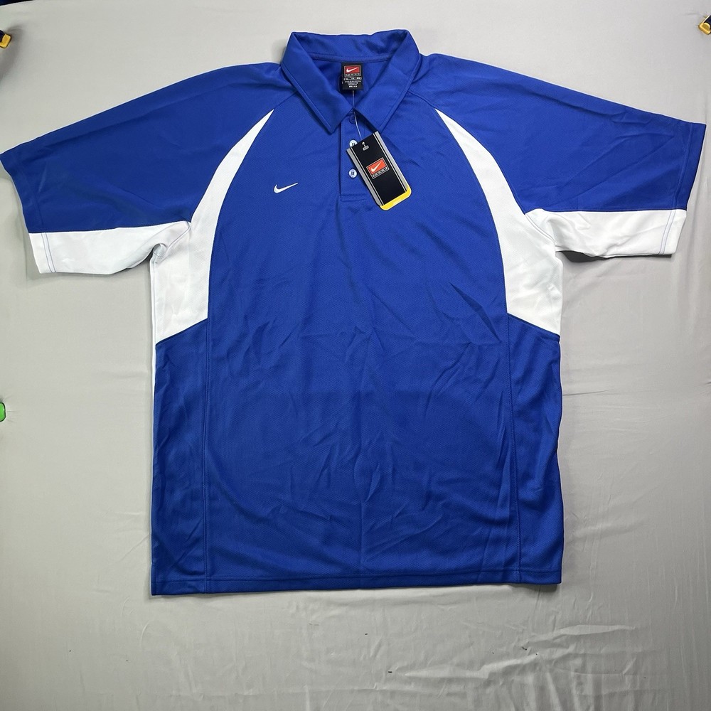 Nike Team Polo Shirt Mens X-Large Blue White Short Sleeve Football Gold NOS