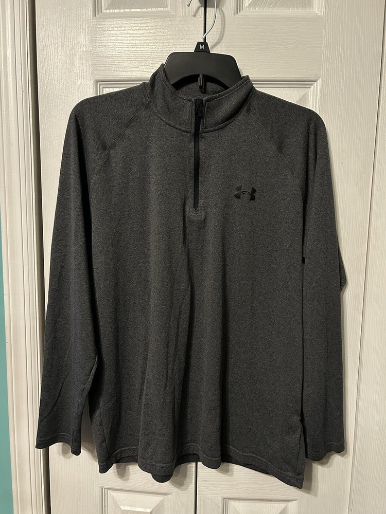Under Armour Men's UA Tech Charcoal Gray 1/4 Zip Shirt HEATGEAR Loose Fit Size M