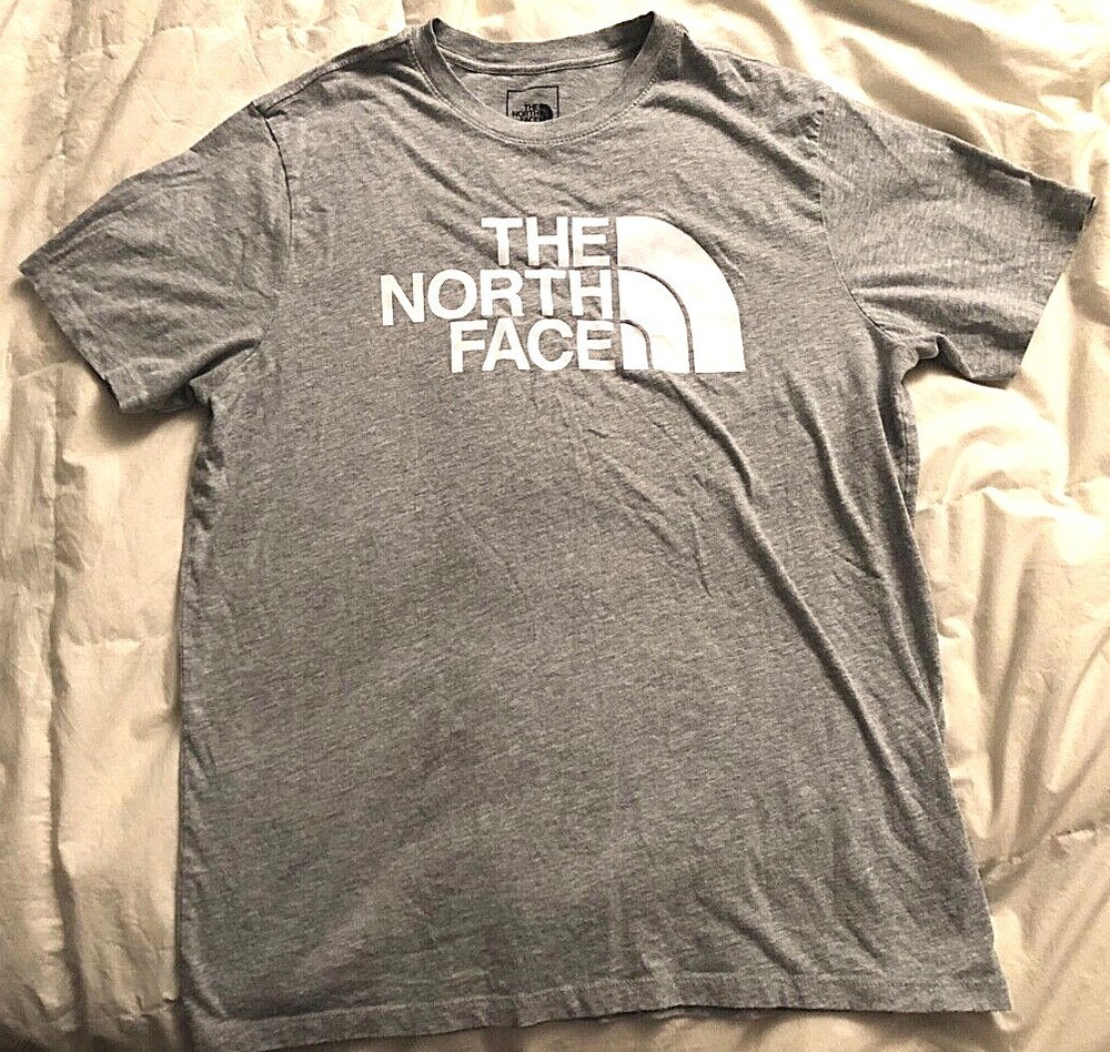 NICE THE NORTH FACE MEN'S LOGO T-SHIRT L LARGE GRAY MINT CONDITION CLIMBING SKI