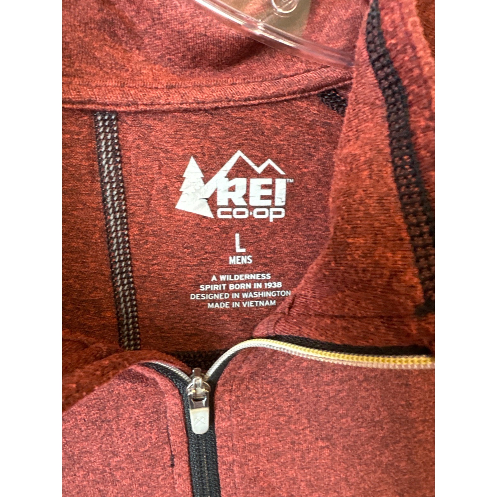 REI Co-op Mens Large Quarter Zip Pullover Rust Red Heather Thumbhole Hiking Top gallery