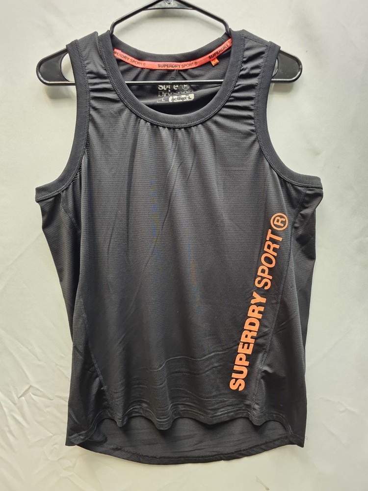 Super Dry Sport Black Tank Top Raised Soft Letters Men's Large