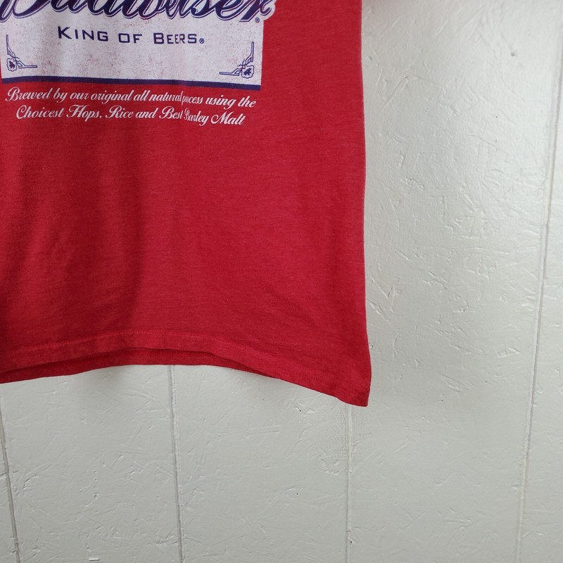 Budweiser Shirt Mens Medium Red Crew Neck Short Sleeve Graphic Stretch Pullover gallery