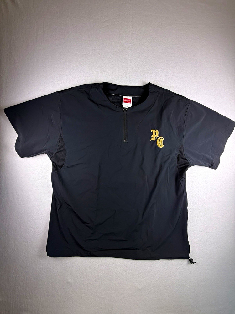 Rawlings Men's Baseball Batting Cage Jacket Black Short Sleeve Quarter Zip Large