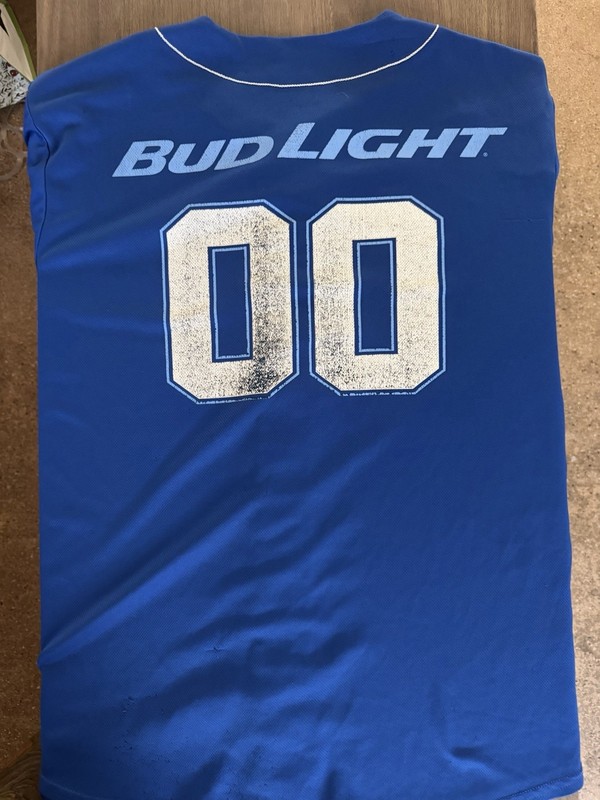 Anheuser Busch Bud Light 00 Jersey Baseball Shirt L/Xl Blue Short Sleeve Beer J gallery