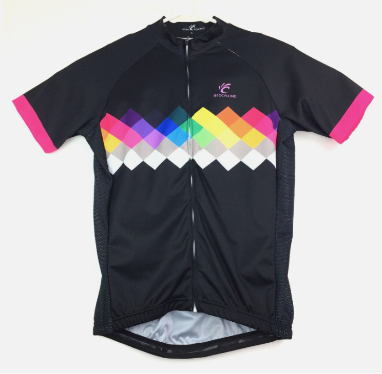 Jeso Adult Large (36 in Bust) Black Multi-Color Full Zip Cycling Bicycle Jersey gallery
