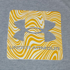 Under Armour Men’s Loose Fit Graphic Logo Tee Gray/Yellow Crew Neck Size L