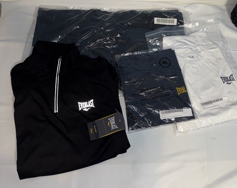 Everlast 4-Piece Bundle Black Compression Shirts And Quarter Zip Performance