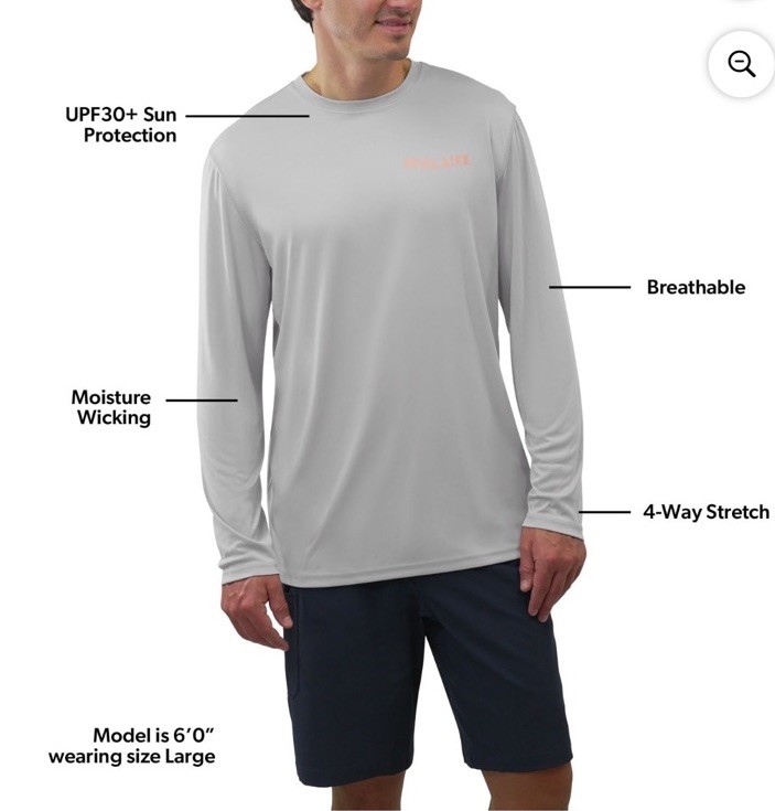 Reel Life Men’s Sun Defender Lightweight Long Sleeve UV T-Shirt Small New gallery