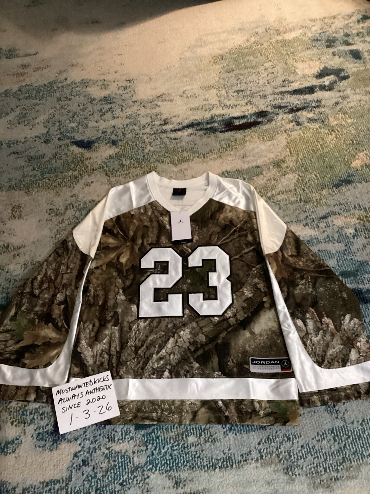NWT Nike Air Jordan Brooklyn Realtree Hockey Jersey Medium Olive Sail Men’s Sz S gallery
