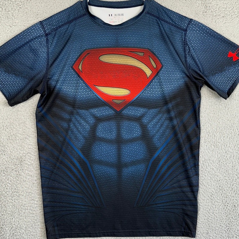 Under Armour Shirt Mens 3XL Blue Red HeatGear Batman vs Superman Compression gallery
