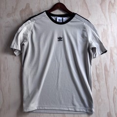 Adidas Originals Shirt Mens Medium Beige Taped Sleeves Short Sleeve Crew Tee