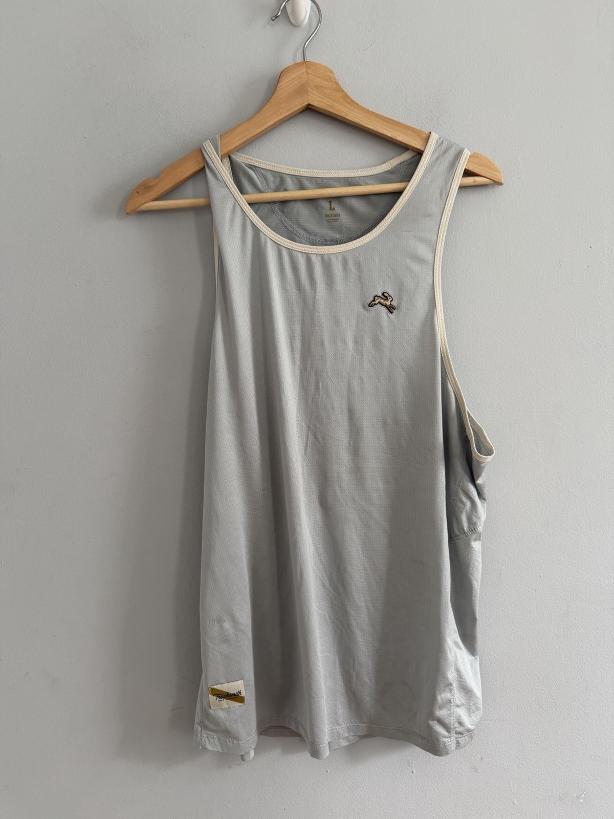 Tracksmith Twilight Tank Athletic Running Top Light Gray White Trim Size L gallery