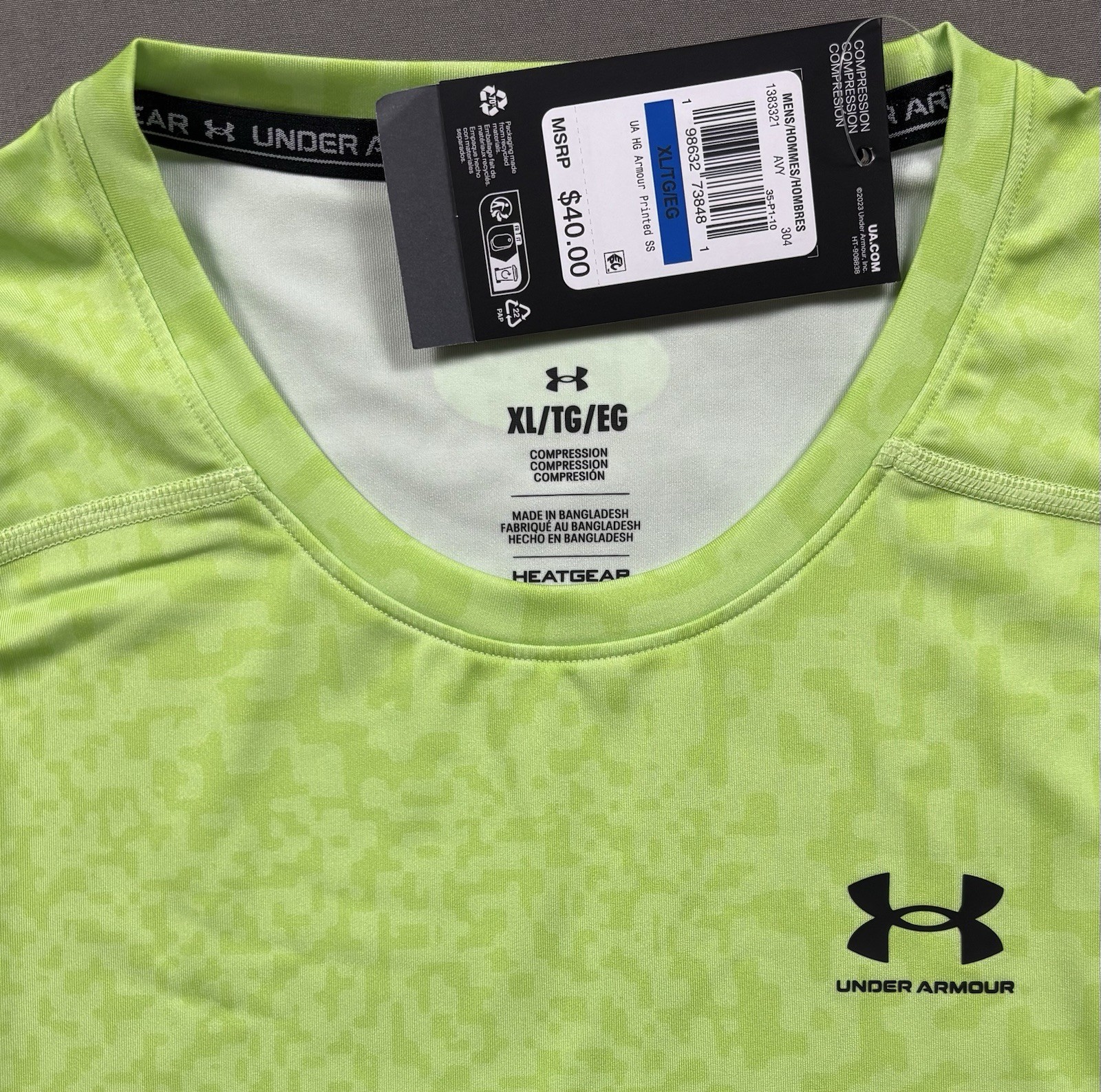 Under Armour Compression HeatGear Armour Printed SS Shirt Green 1383321 Men's XL gallery