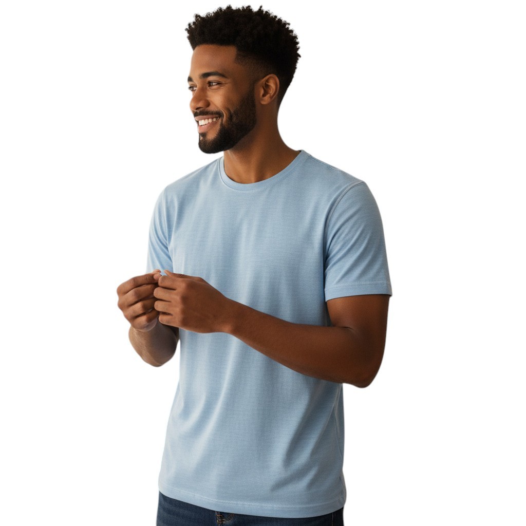GALAM Activewear T-Shirt Men Medium/Blue-White Blend/Short Sleeves/Poly-Spandx gallery