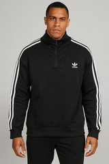 Adidas Men’s S Quarter Zip Track Top Black 3-Stripes Trefoil Funnel Neck Retro
