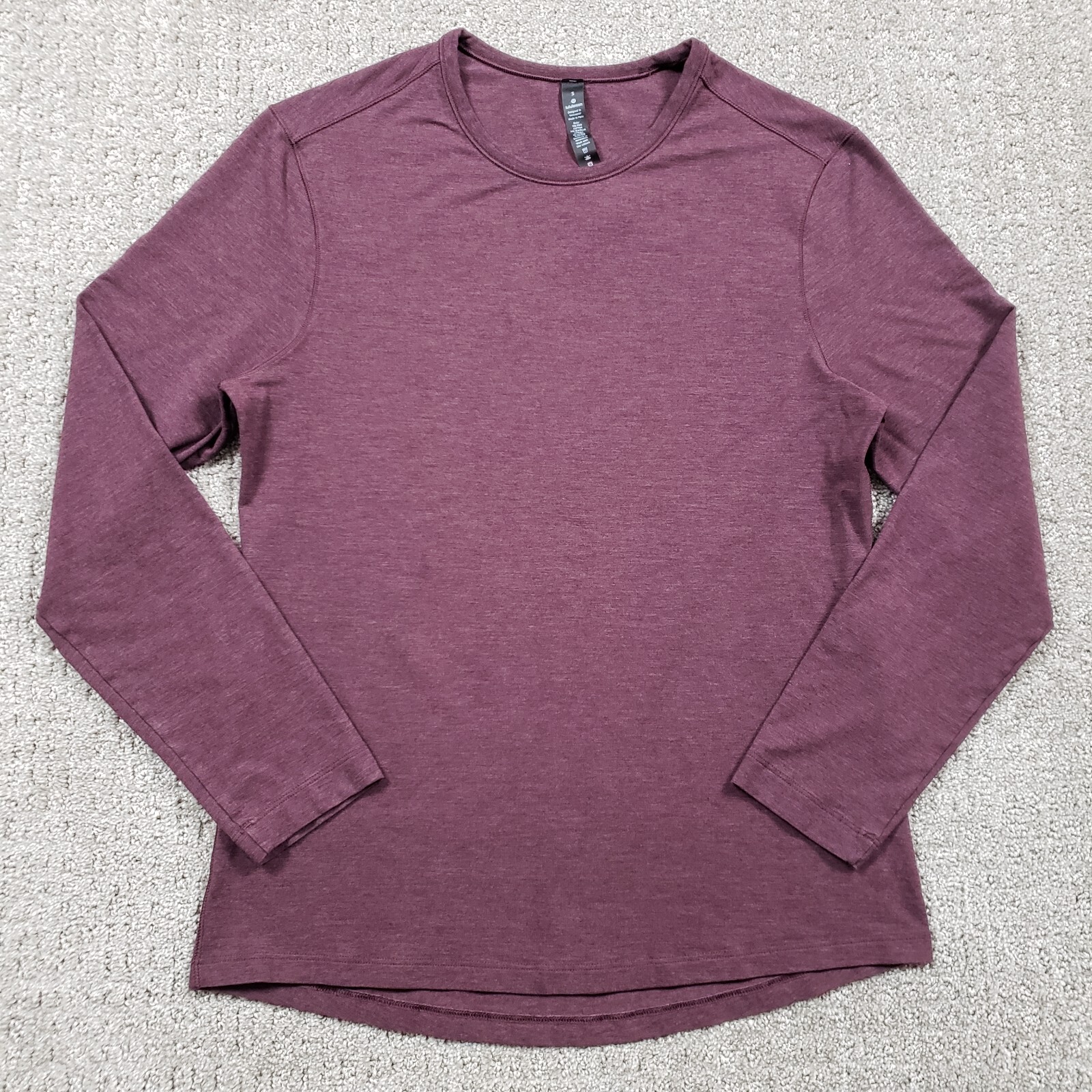 LULULEMON Shirt Mens Small 5 Year Basic Tee Long Sleeve Red Heathered Dark Plum gallery