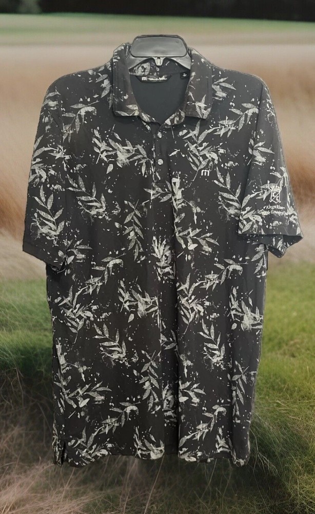 NWOT-MINT TRAVIS MATHEW L- XL BLACK GRAY PALMS GRAPHIC GOLF POLO SHIRT