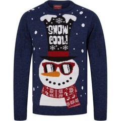 Christmas Snowman Shades LED Light Up Mens Jumper Navy Stylish Long Sleeve