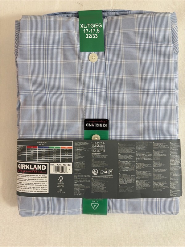 Kirkland Signature Men’s Comfort Sport Shirt NON-IRON( BLUE WHITE PLAID, XL) NWT gallery
