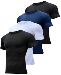 4 Pack Workout Compression Shirts Men Short Sleeve Rash Guard Athletic Unders…