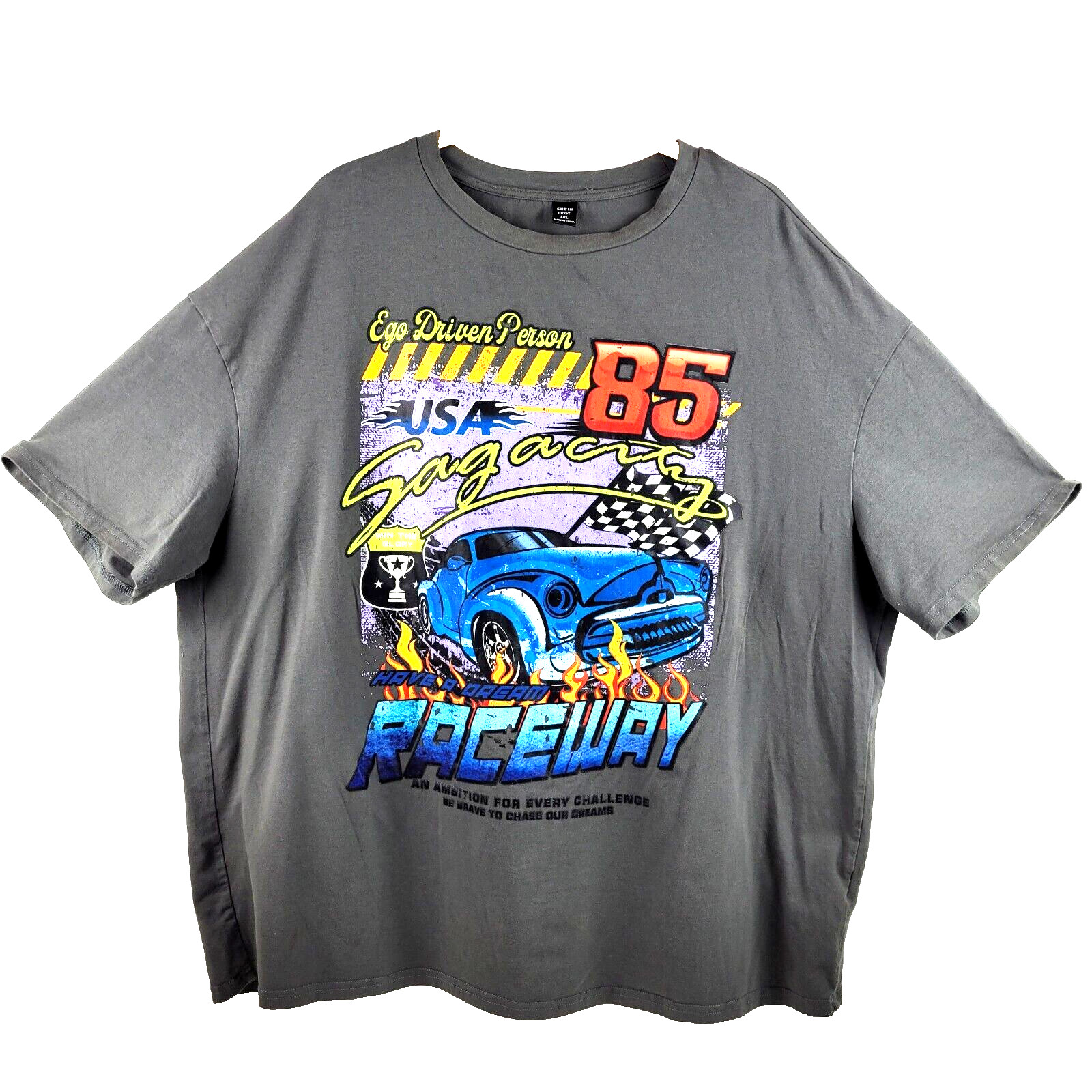 Racing Raceway Cars Men's T-Shirt Sz 1XL Short Sleeve Cotton Blend Gray Multi gallery