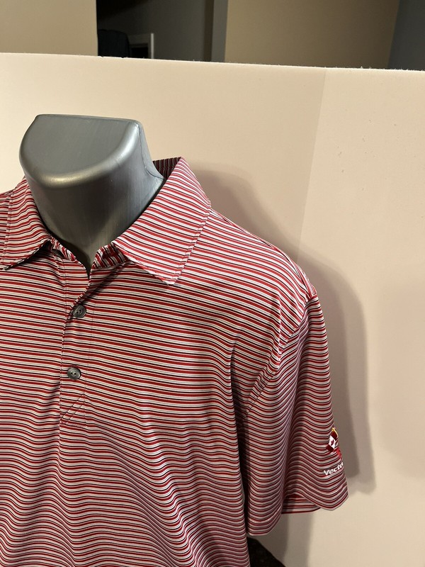 Cutter & Buck Men’s Polo Shirt Red Gray Striped L Poly Blend Vector Cup Logo gallery
