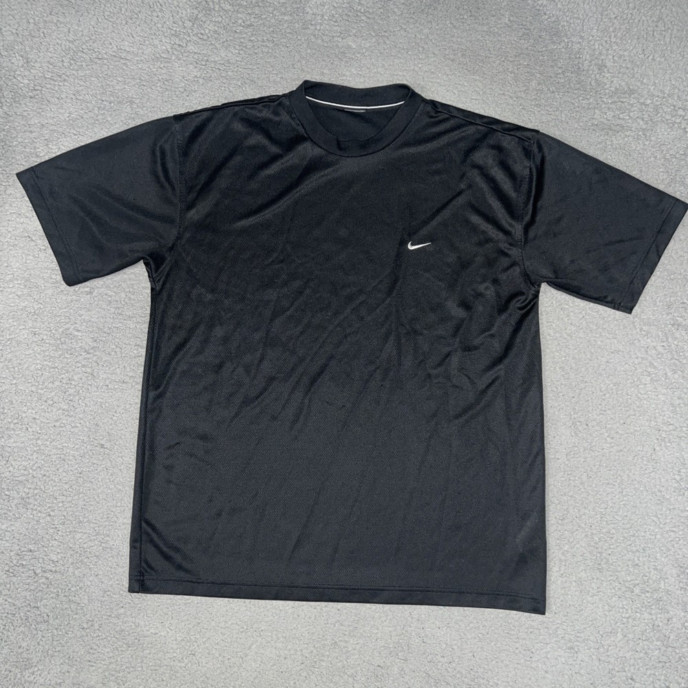 VTG Nike Jersey Men's Sz XL Black Mesh Embroidered Swoosh Logo Athletic Tee Y2k