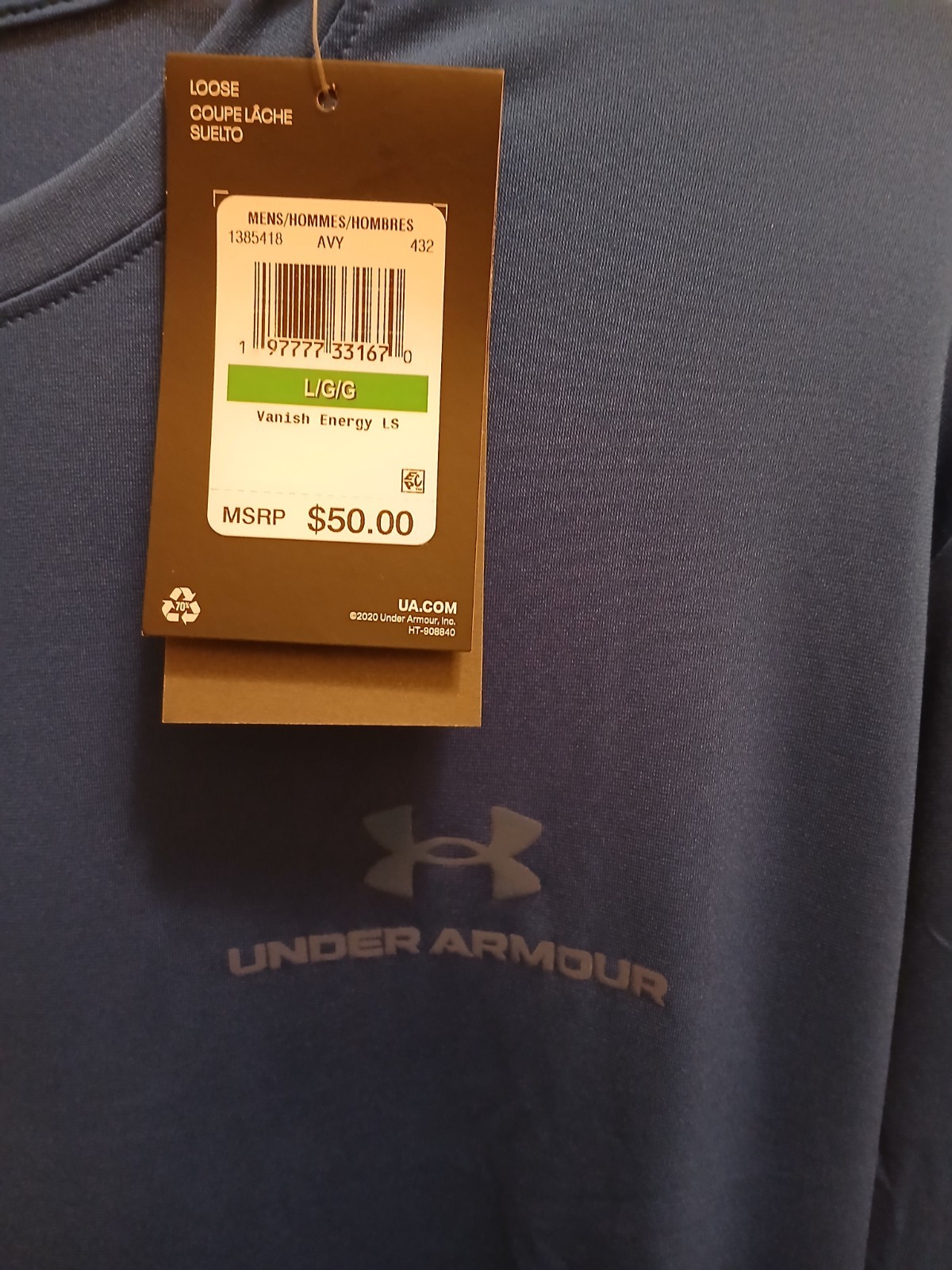 Under Armour Rush Loosegrear Performance Training Long Sleeve Blue Tee L NWT gallery