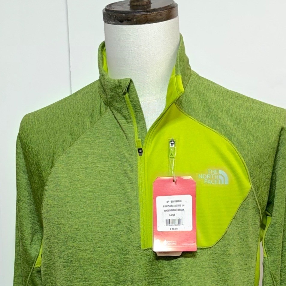 North Face 1/4 Zip Pullover Mens Large Green Active Impulse FlashDry NEW gallery