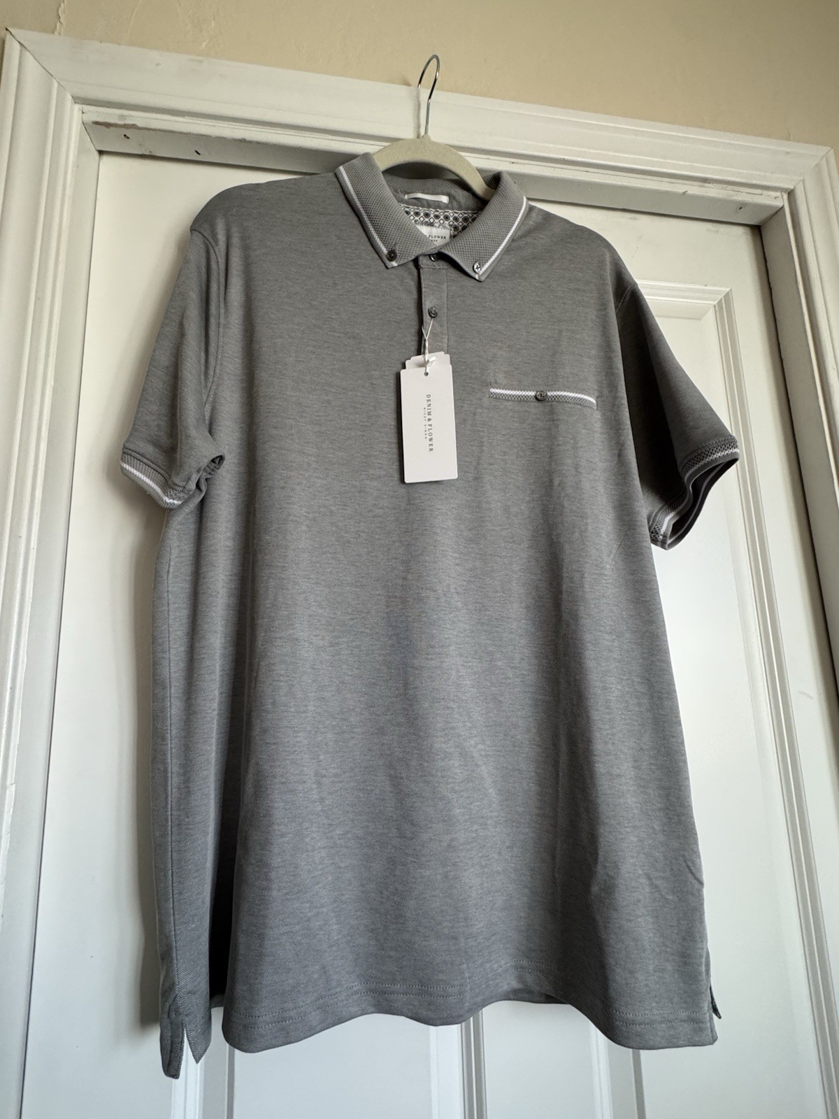New Men’s Denim & Flower Ricky Singh XL Grey Gray White Polo Golf Shirt gallery
