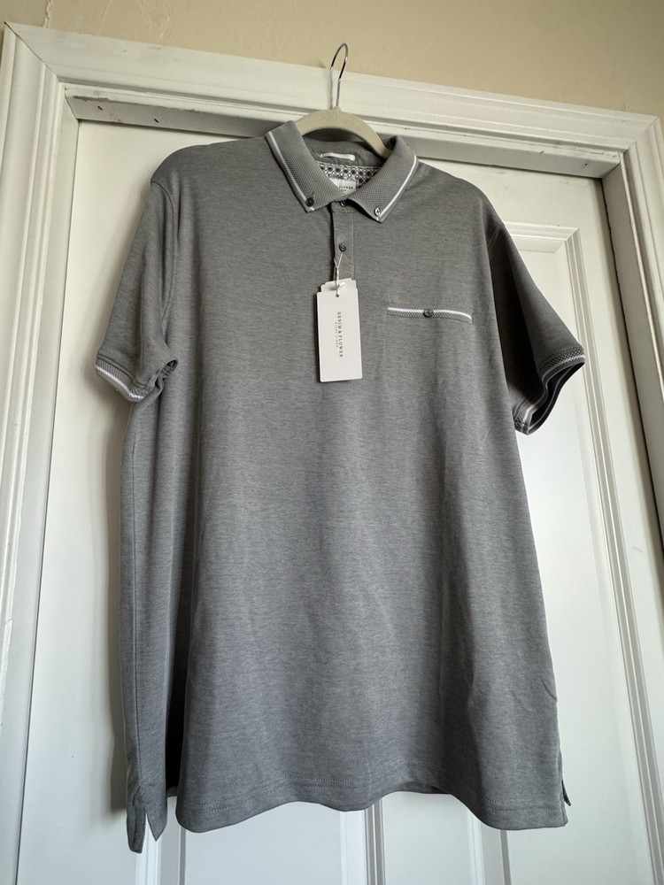 New Men’s Denim & Flower Ricky Singh XL Grey Gray White Polo Golf Shirt