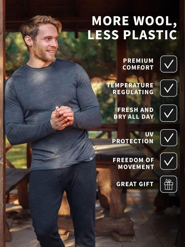 Comfortable 17.5 Micron Merino Wool Base Layer Top + Odor-Resistant Wool Socks gallery