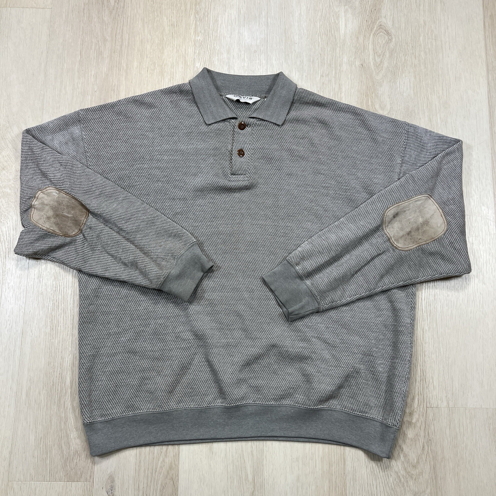 Orvis Henley Cotton Polyester Long Sleeve Shirt Men’s L Green Gray Elbow Patch gallery