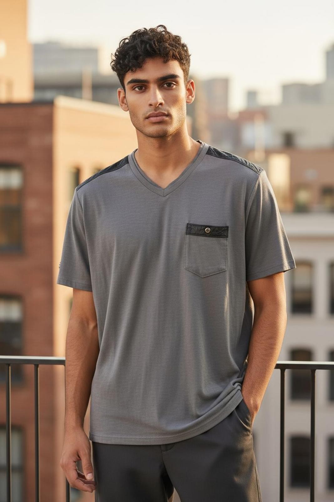 Rock & Republic Men's Gray V-Neck Activewear T-Shirt gallery