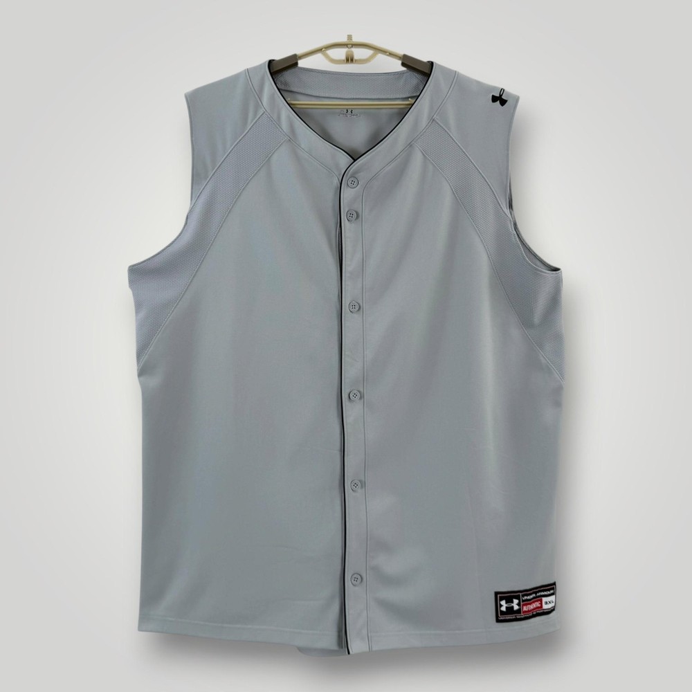 Under Armour Baseball Jersey Mens 3XL Gray Sleeveless Button Front HeatGear