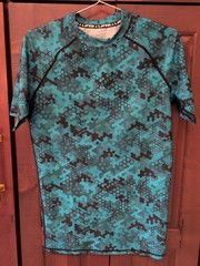 Lafroi Burst Men’s Size M Short Sleeve Rash Guard Compression Shirt Camo Teal