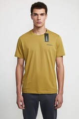 MERRELL Mens Graphic Logo Active Tee Dark Camel Size M Crew Neck Wicking