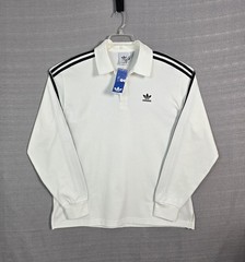 Adidas Rugby Polo Shirt XL Mens White Black Trefoil Logo Long Sleeve Originals