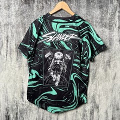 Slander Baseball Jersey Green Black Marble Swirl Astronaut Graphic Mens Small