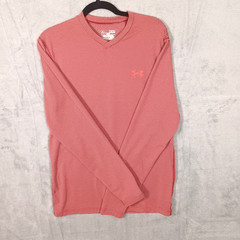 Under Armour Size MEDIUM RED Stripe Fitted Cold Gear Long Sleeve V-Neck