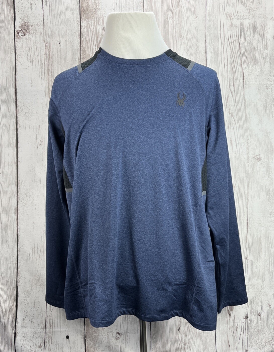 Spyder Mens Active Crew Neck Long Sleeve 4Way Stretch Reflective L Dust Navy NWT gallery