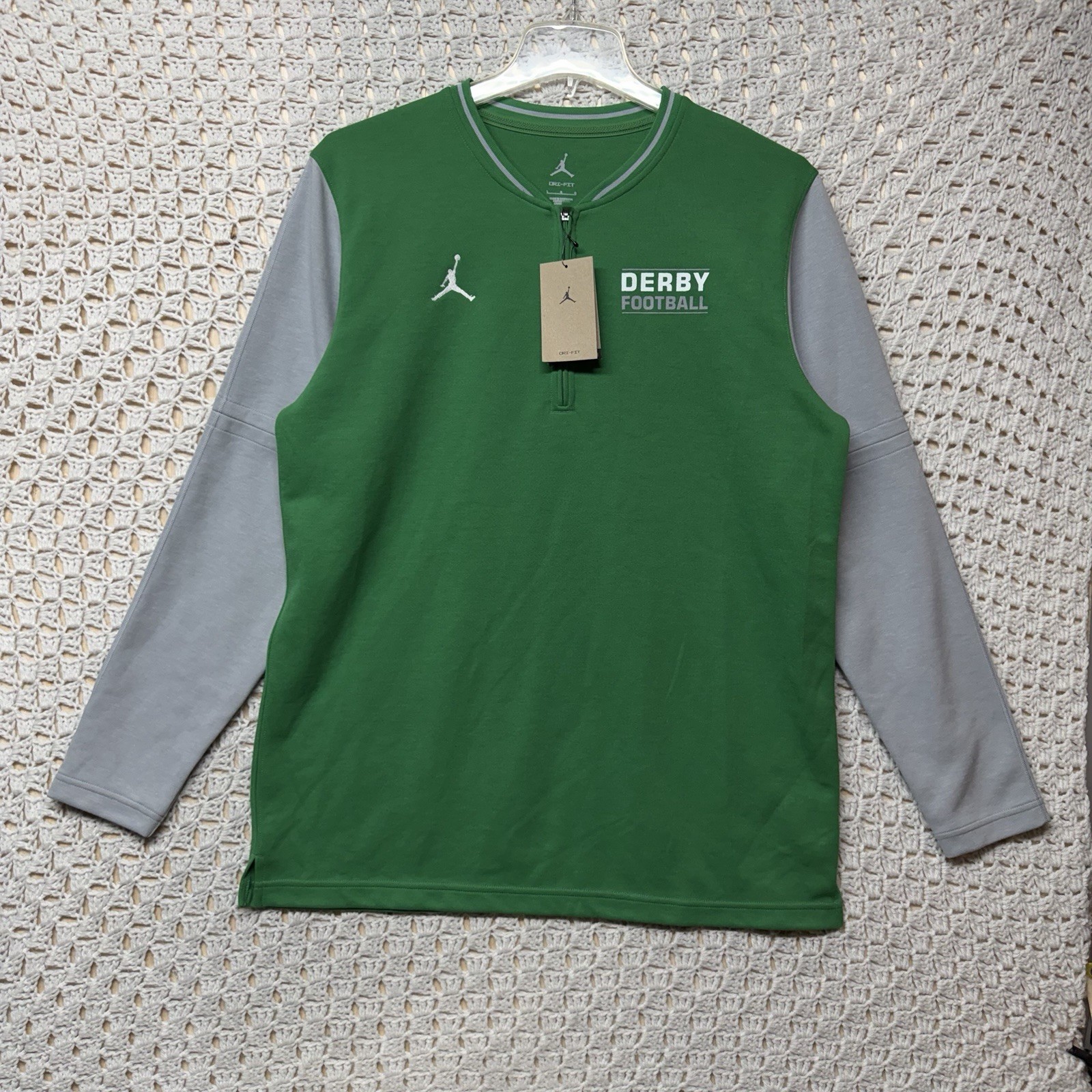 Nike Jumpman Jordan Pullover Top Men L Green Gray Football 1/4 Zip FN7486- NWT gallery