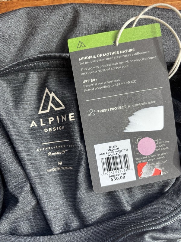 Alpine Design Active Pocket Tee Men MED Asphalt Gray UPF 30+ Performance Shirt gallery