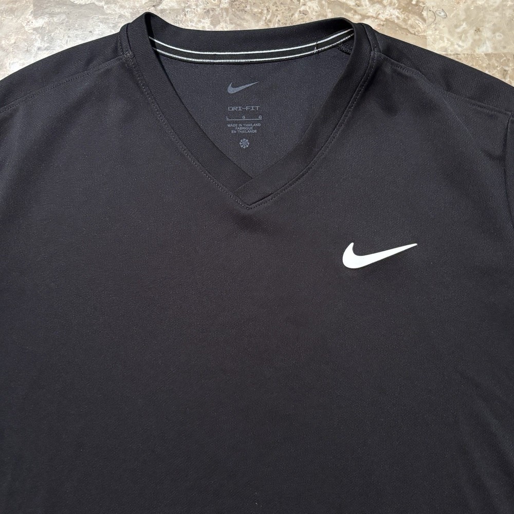 Nike Court Victory Tennis Shirt Mens Large Black Swoosh Federer Nadal CV2982