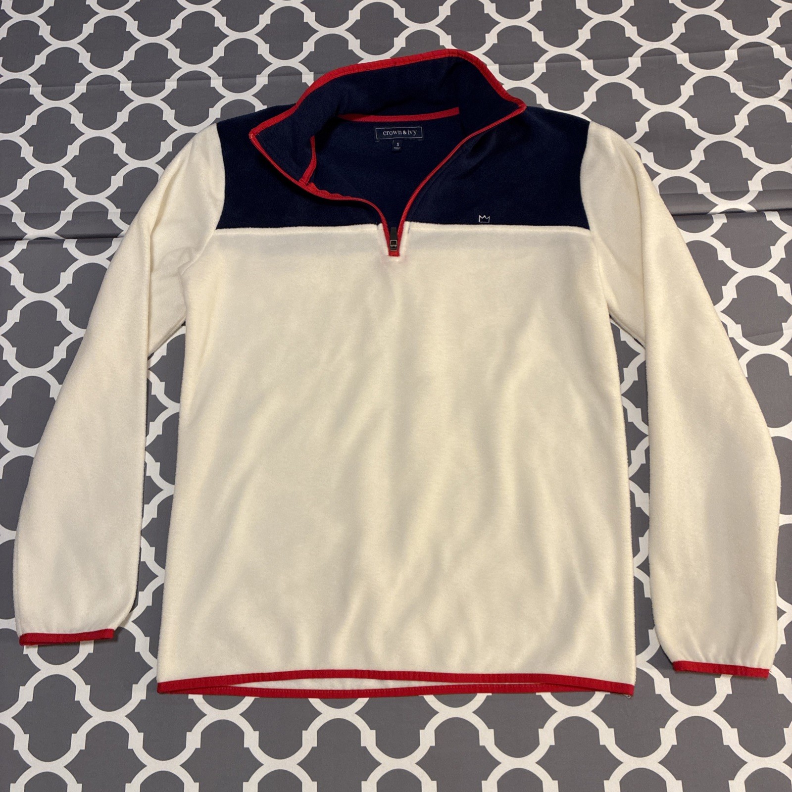 NWT Crown & Ivy Red White & Blue 1/4 Zip Pullover Fleece Small MSRP $65 gallery