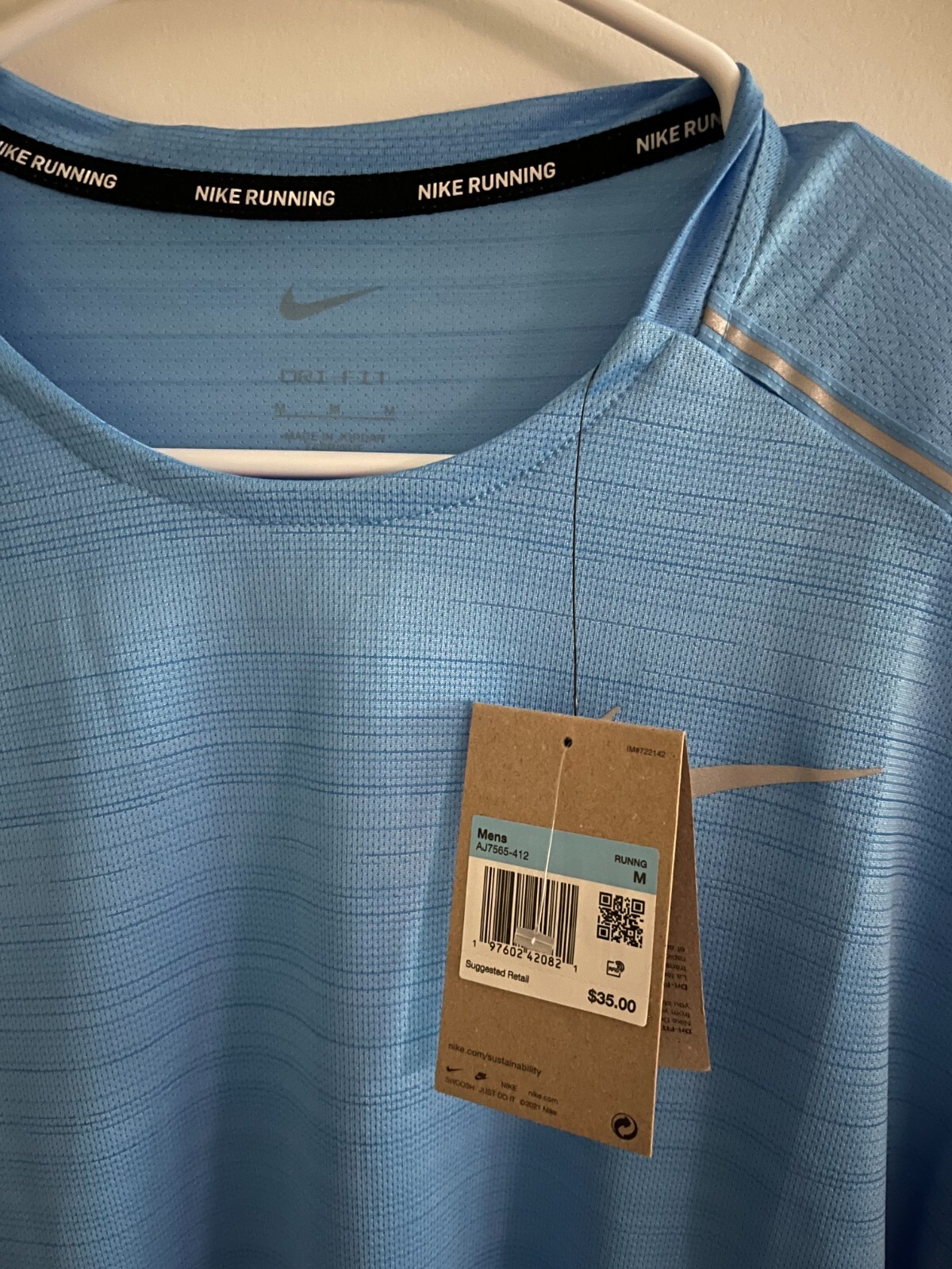 Nike Dri-Fit Miler Running Top Shirt Light Blue Men's Sz M / L / XL AJ7565-412 gallery