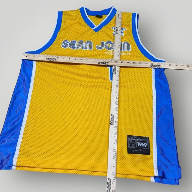 Sean John Shirt Mens XL Yellow Blue Victory Series VS 1969 Basketball Jersey gallery
