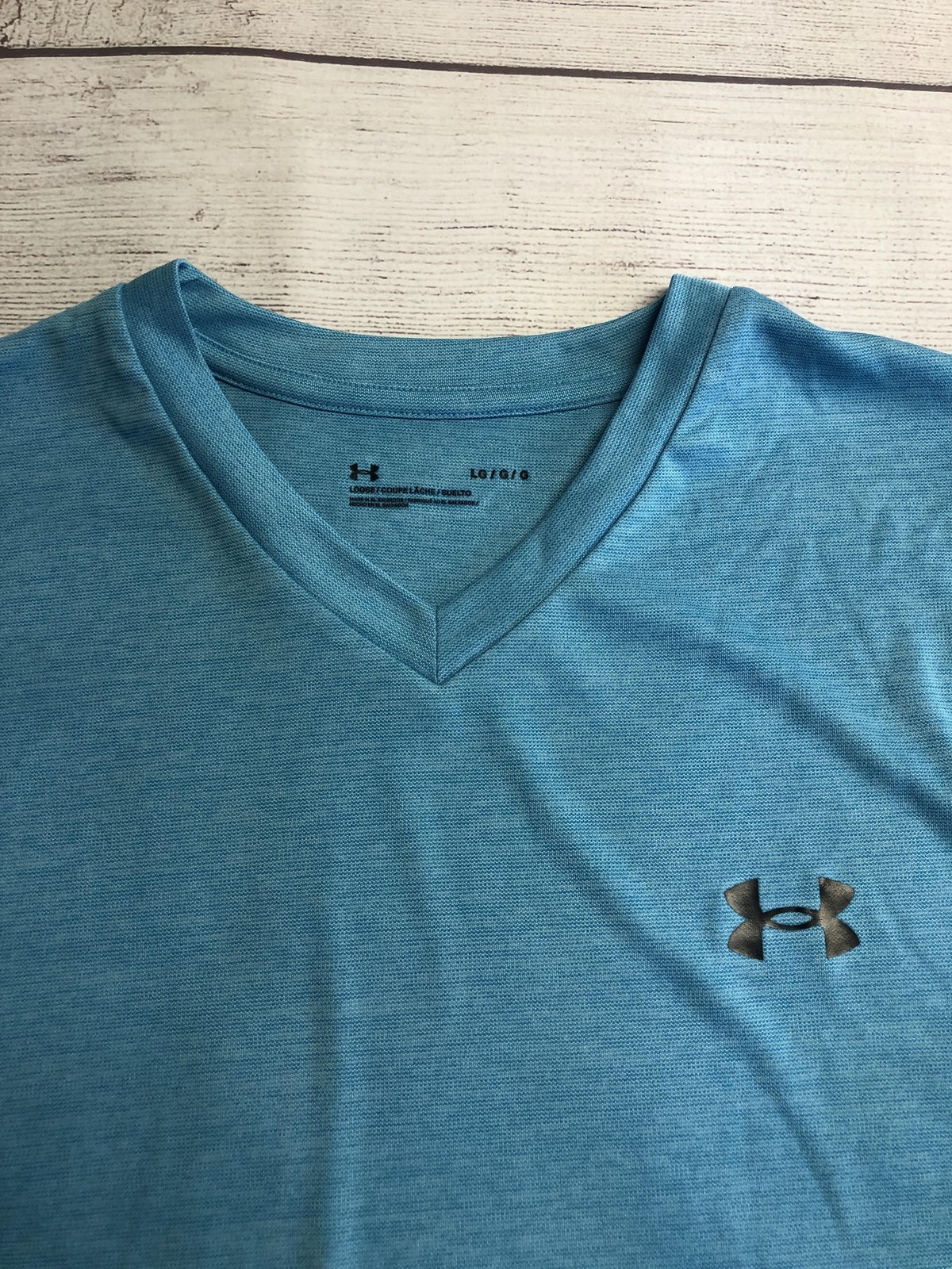 Under Armour Shirt Mens Large Blue Short Sleeve V-Neck Athletic Top Performance gallery
