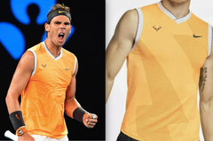 *SALE NIKE RAFAEL NADAL RAFA ORANGE V-NECK SHIRT MUSCLE TEE AUSTRALIAN OPEN 2019