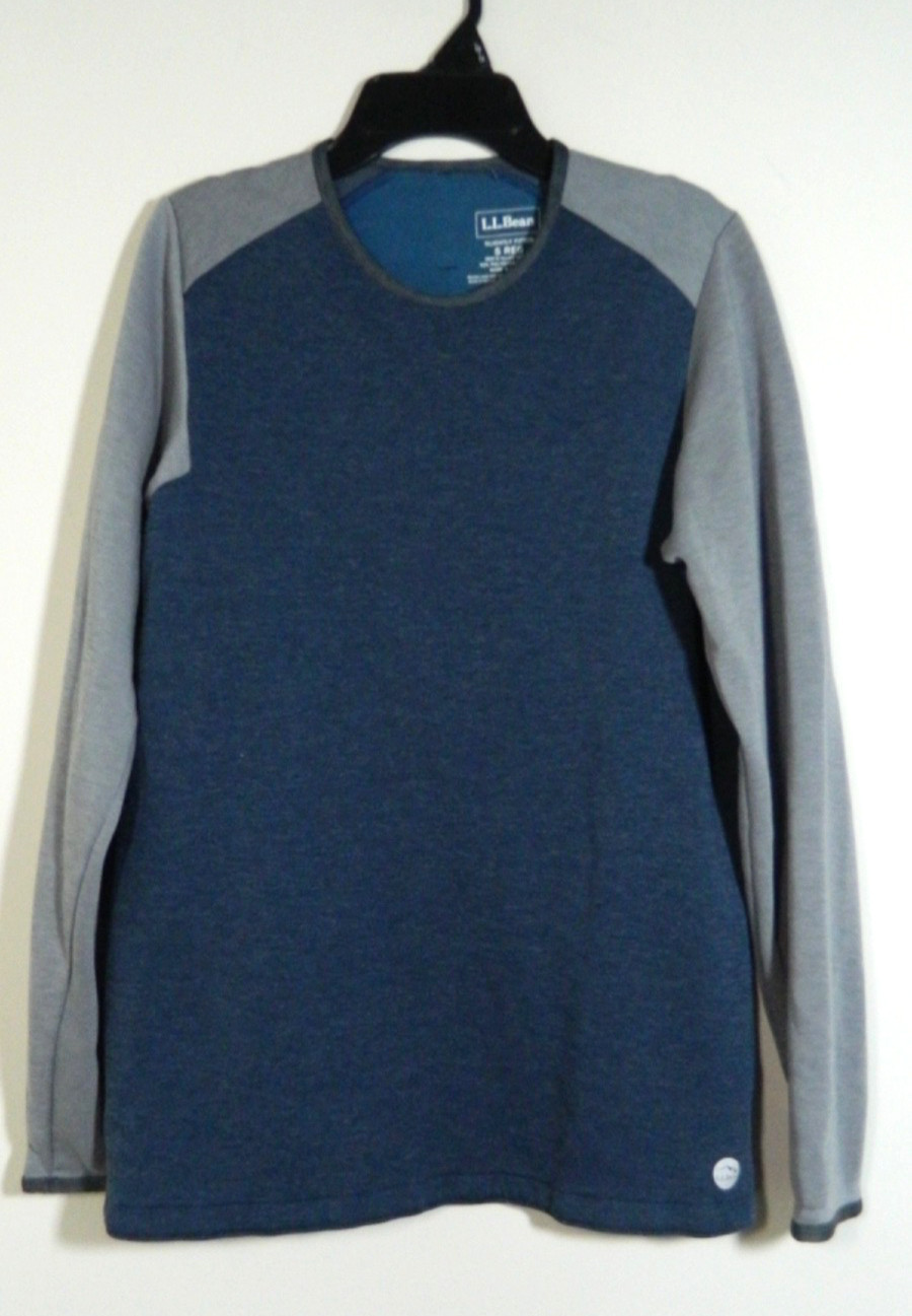 LL Bean Mens S REG Slightly Fitted Long Sleeve Crew Neck Gray/Blue Shirt 513662 gallery